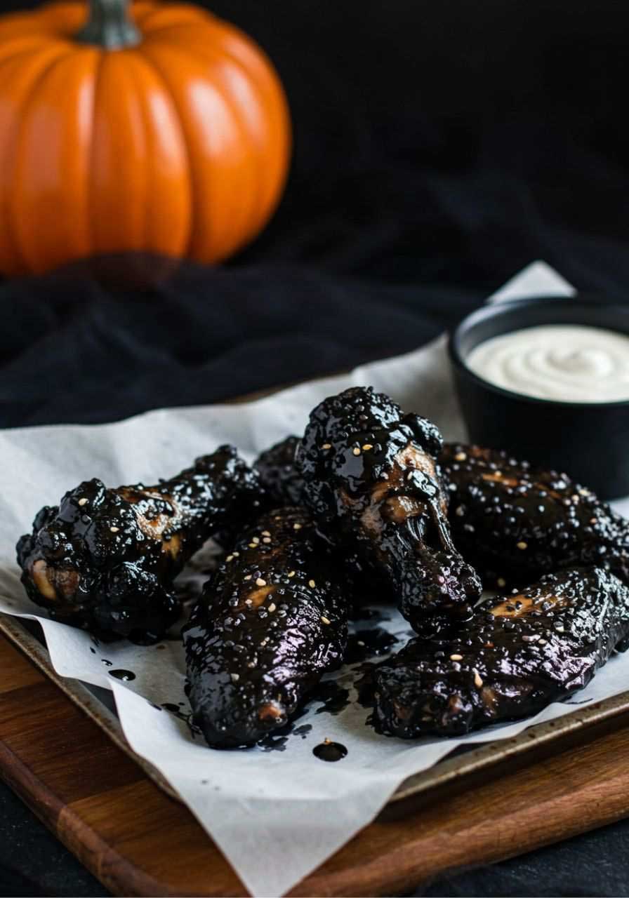 Crispy chicken wings garnished with black pepper and red pepper flakes on a dark platter