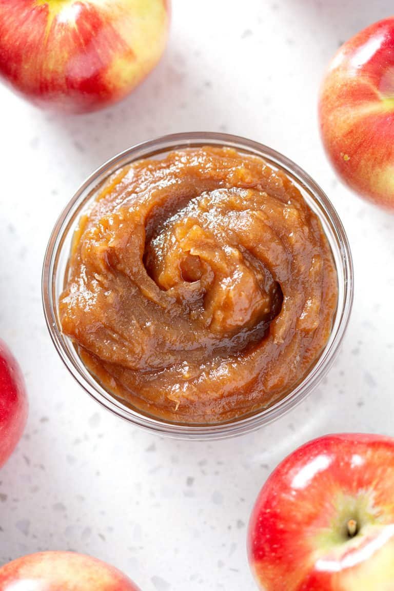 Quick apple butter from Instant Pot, served in a mason jar