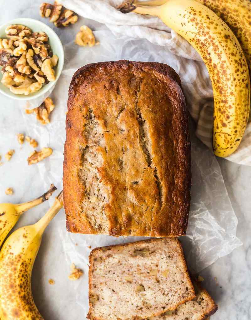 Golden‑glazed classic banana bread with a tender, moist crumb and sweet aroma