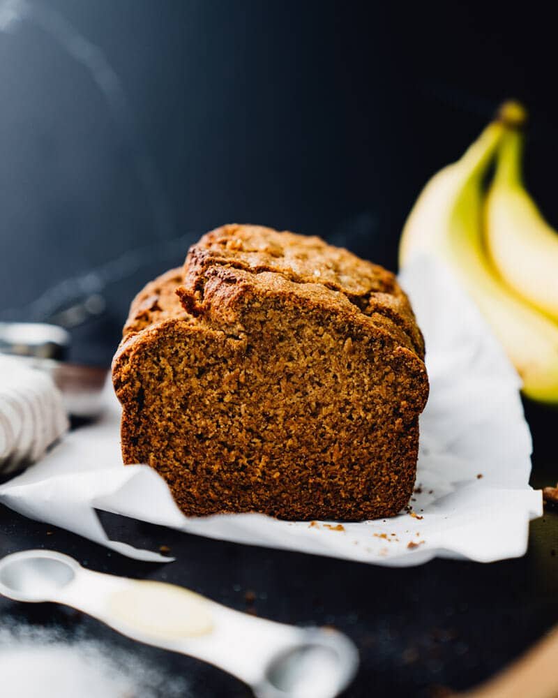 Gluten-free banana bread with a golden crust, tender crumb, and sweet banana flavor