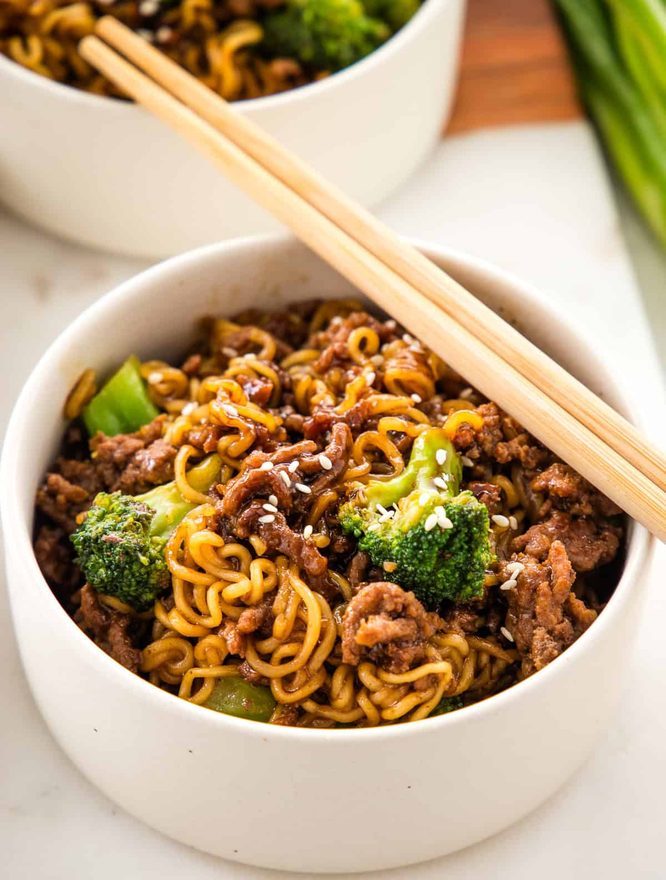 Easy beef and broccoli ramen with tender beef, crisp broccoli, glossy noodles