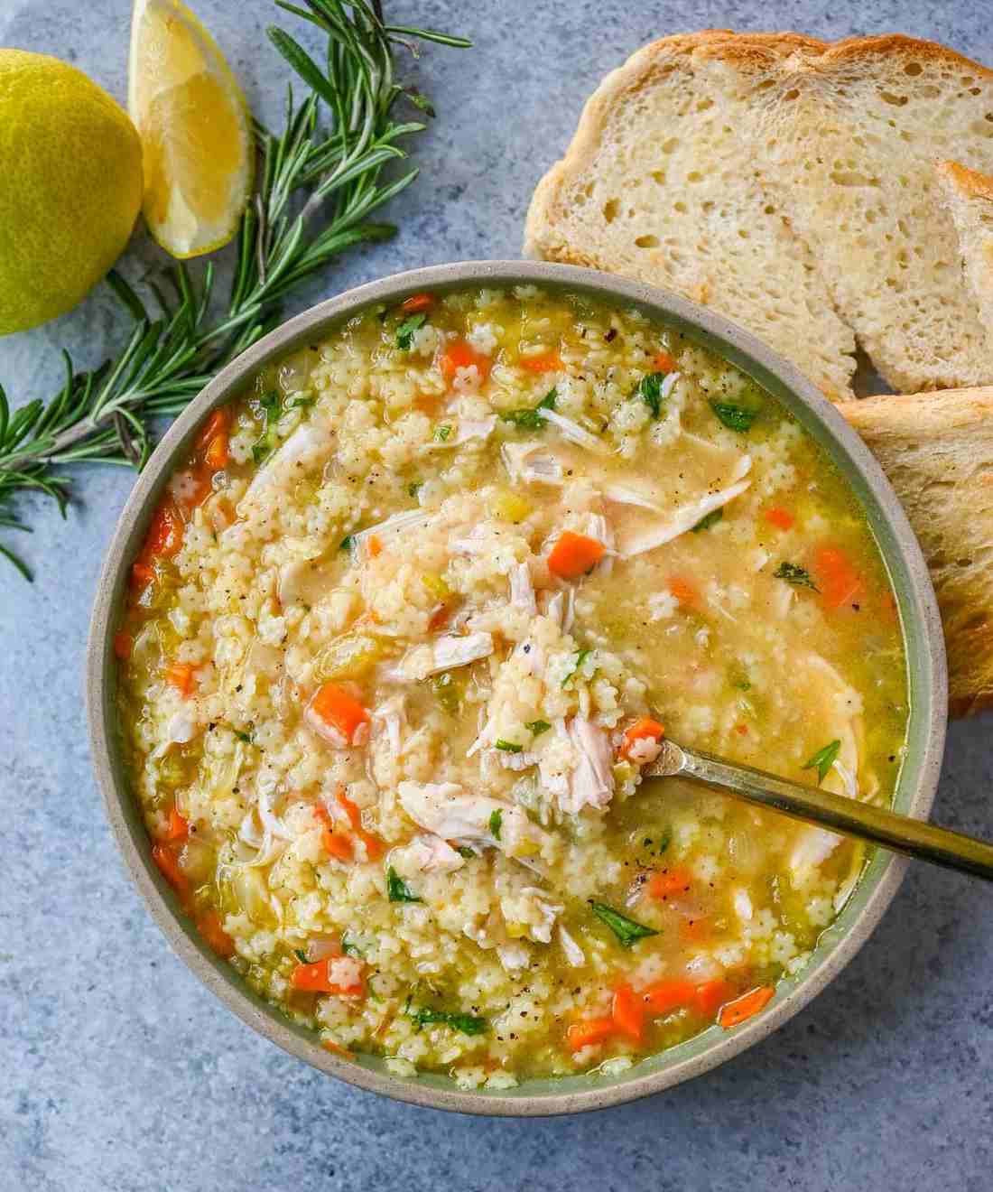 Creamy chicken pot pie soup topped with cheesy Bisquick biscuit crust, chicken, peas, carrots, potatoes