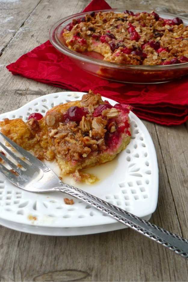 Warm oat crust topped with cranberry compote and a drizzle of honey
