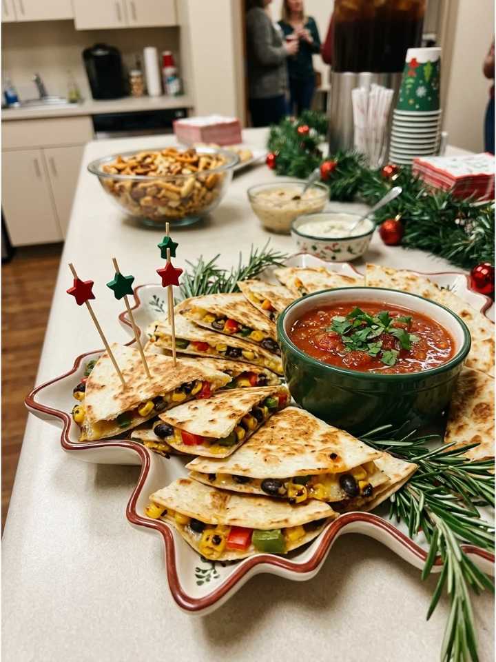 Crispy quesadilla wedges filled with black beans and corn, served with fresh tomato salsa