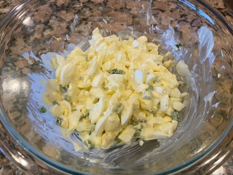 Classic creamy egg salad with chopped hard-boiled eggs, silky mayo, fresh chives, perfect for sandwiches