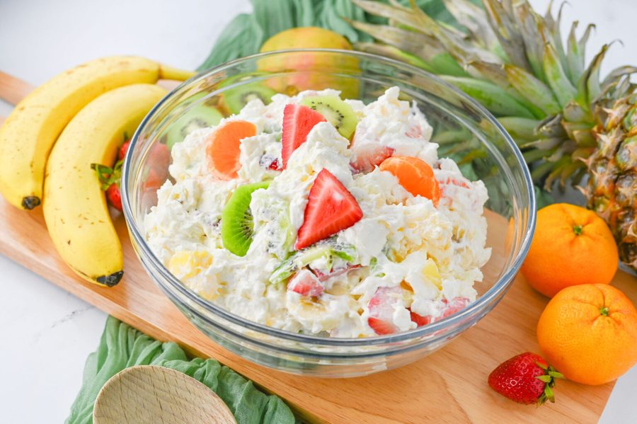 Bright citrus fruit salad with orange, grapefruit, berries, and a honey‑lime glaze