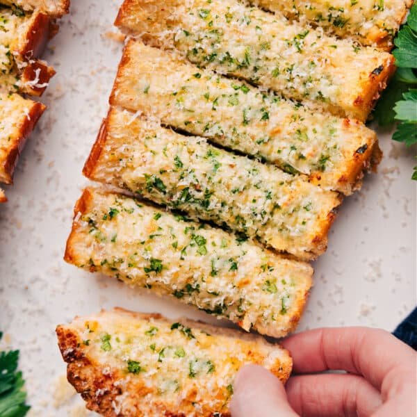 Classic garlic bread with a rustic crust, buttery garlic, and Parmesan cheese