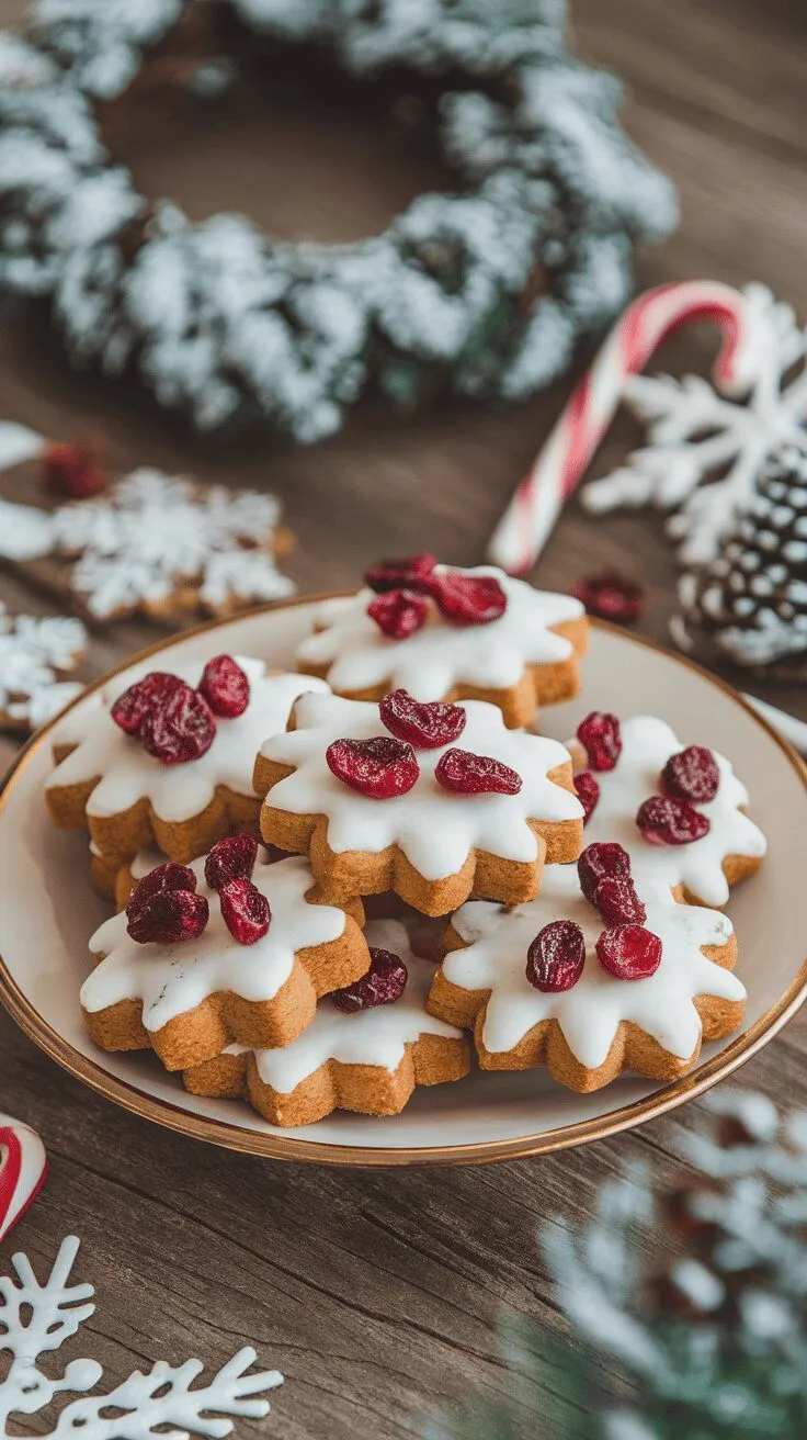 Red-tinted gingerbread cookies with visible cranberry pieces.