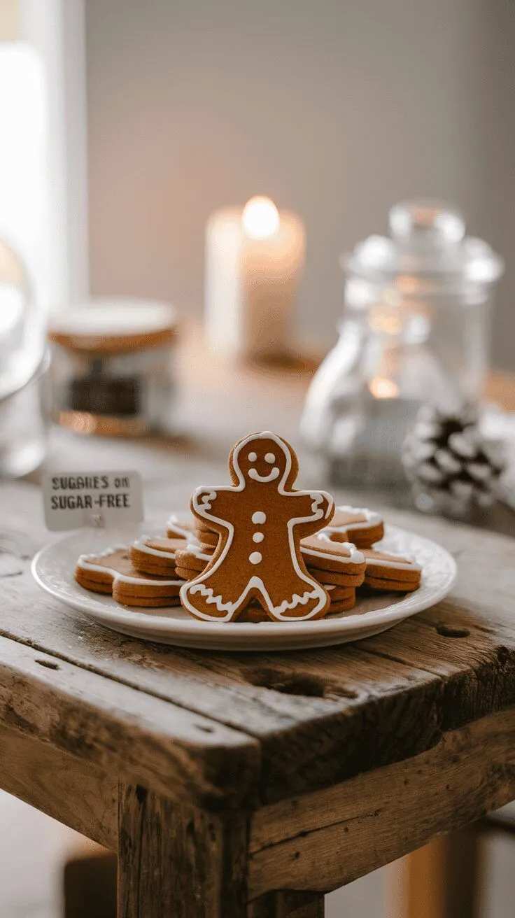 Green-tinted sugar-free gingerbread cookies on a white plate.