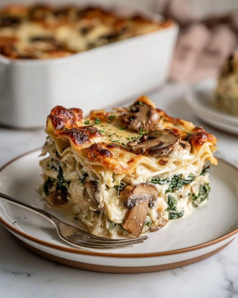 Layers of beef, mushrooms, and cheese meld in a slow‑cooked lasagna, bubbling golden on top.