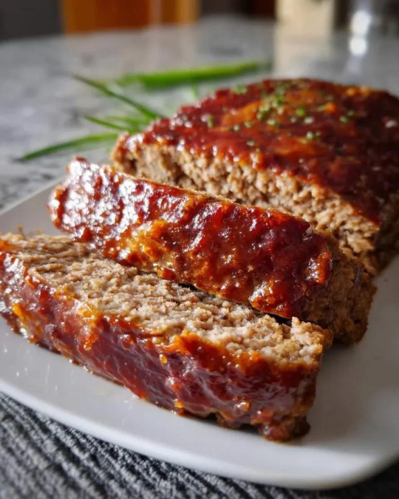 Juicy beef meatloaf glazed with sweet brown sugar, savory herbs, and a glossy finish, a comforting family favorite