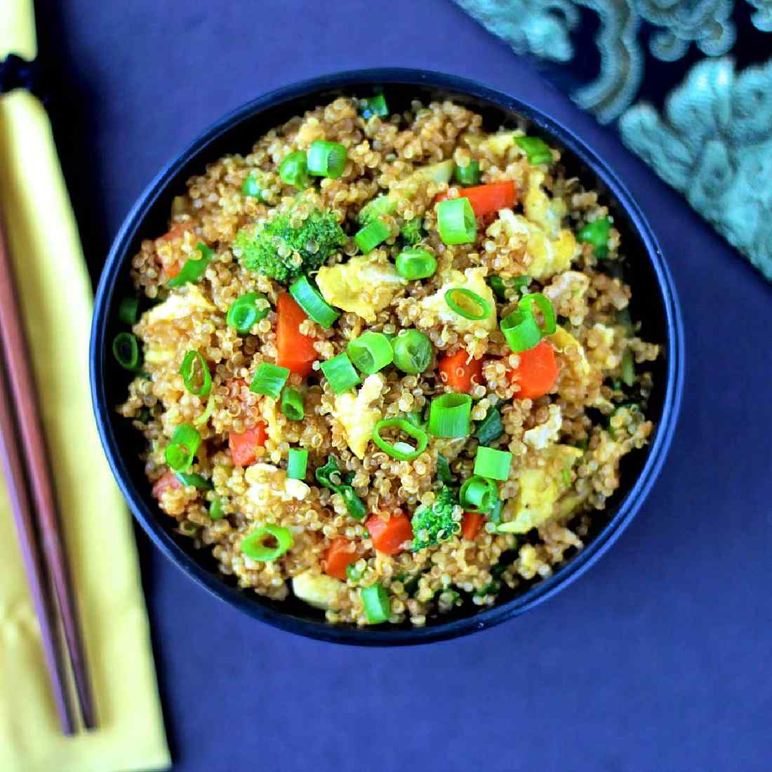 Thai coconut quinoa fried rice with lime, cilantro, and crunchy peanuts