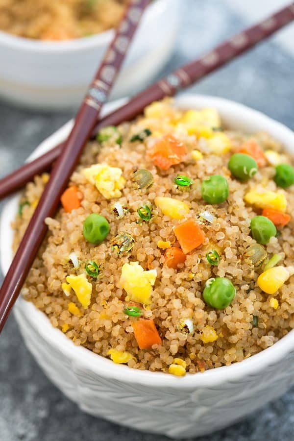 Sweet pineapple quinoa fried rice with crunchy bell pepper and soy glaze