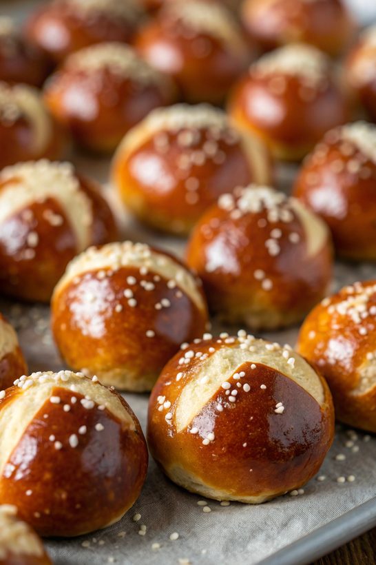 Classic salted soft pretzel bites with golden crust, sea salt, and a creamy dip
