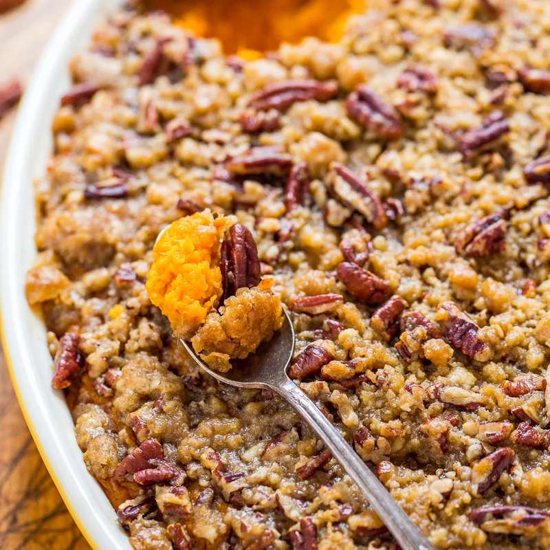 Silky classic sweet potato casserole made with rich coconut cream and autumn cinnamon spice